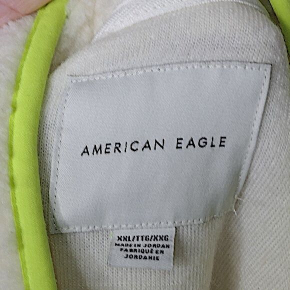 American Eagle Women's Sherpa Pullover Jacket Size XXL Ivory / Neon Piping EUC - Picture 7 of 7
